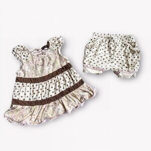 BOUTIQUE RABBIT MOON 6-9 mos BEIGE BROWN DRESSY Tunic and Bloomer SET